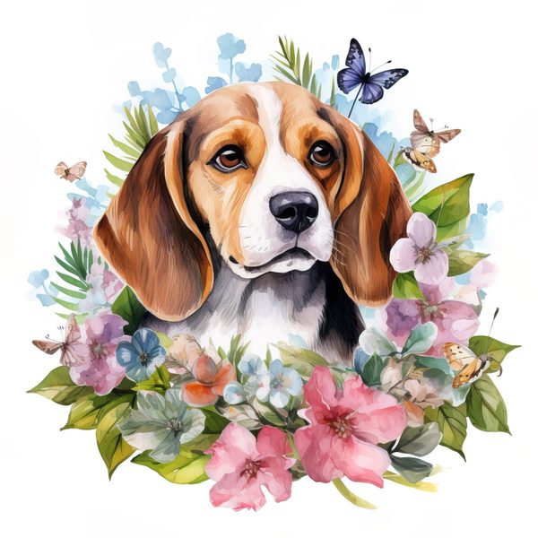 Watercolor Beagle Puppy Clipart: Floral Wreath Dog PNG (Digital Download) — image 8