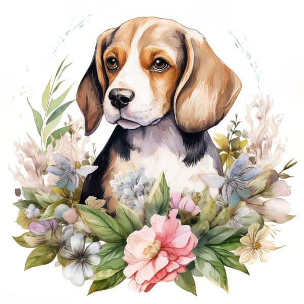 Watercolor Beagle Puppy Clipart: Floral Wreath Dog PNG (Digital Download) — image 10