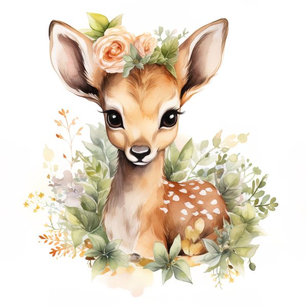 Mother Deer and Baby Floral Clipart, Watercolor Animal Illustration (Digital Download) — image 9