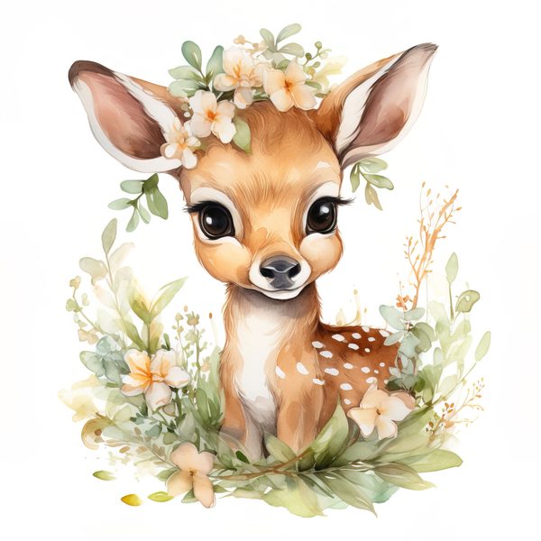 Mother Deer and Baby Floral Clipart, Watercolor Animal Illustration (Digital Download) — image 13