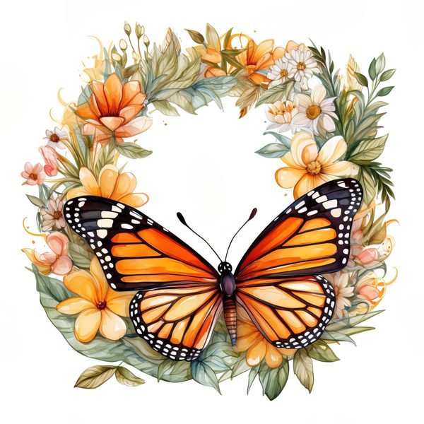 Monarch Butterfly Clipart: Watercolor Wreath PNG JPG (Digital Download) — image 11