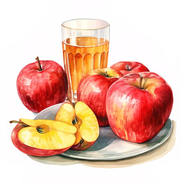 Watercolor Apple Clipart: Red Apples in Basket (PNG JPG, 300dpi) — image 6