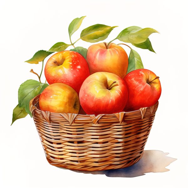Watercolor Apple Clipart: Red Apples in Basket (PNG JPG, 300dpi) — image 12