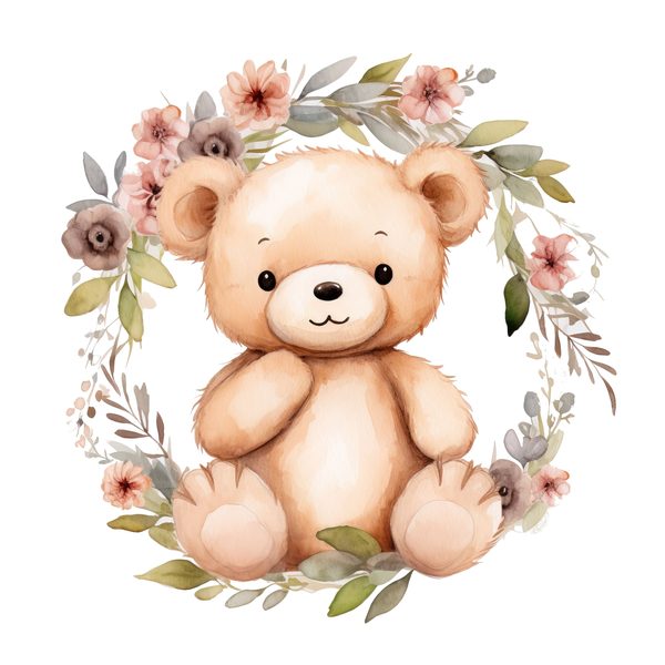 Teddy Bear Clipart: Floral Wreath PNG, JPG Graphics (Commercial Use) — image 1