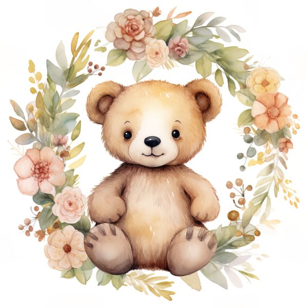 Teddy Bear Clipart: Floral Wreath PNG, JPG Graphics (Commercial Use) — image 2
