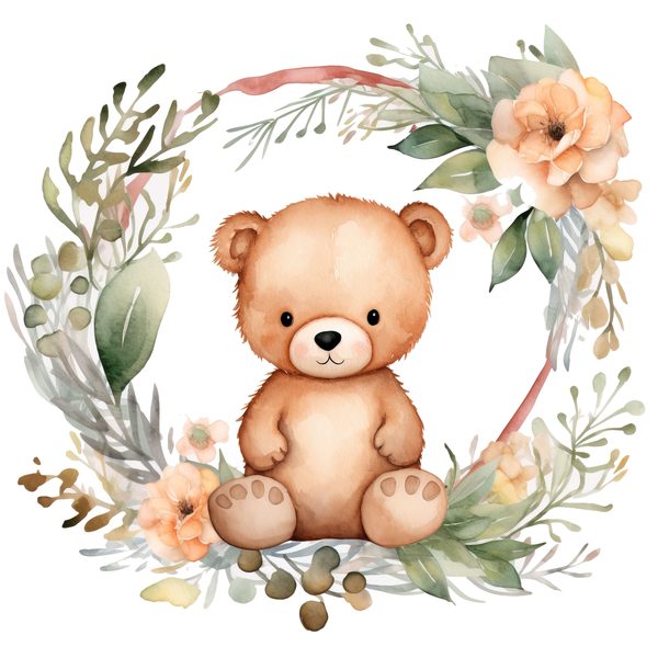 Teddy Bear Clipart: Floral Wreath PNG, JPG Graphics (Commercial Use) — image 3
