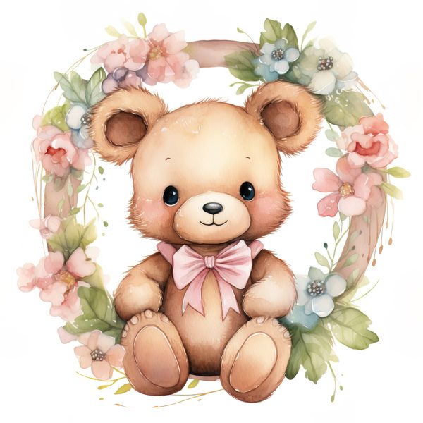 Teddy Bear Clipart: Floral Wreath PNG, JPG Graphics (Commercial Use) — image 4