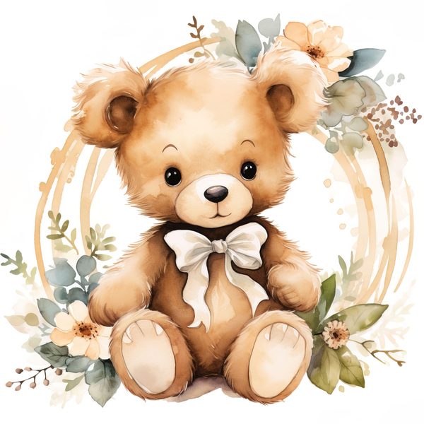 Teddy Bear Clipart: Floral Wreath PNG, JPG Graphics (Commercial Use) — image 5