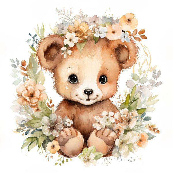 Teddy Bear Clipart: Floral Wreath PNG, JPG Graphics (Commercial Use) — image 6