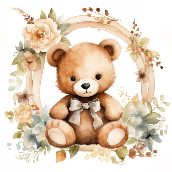 Teddy Bear Clipart: Floral Wreath PNG, JPG Graphics (Commercial Use) — image 7