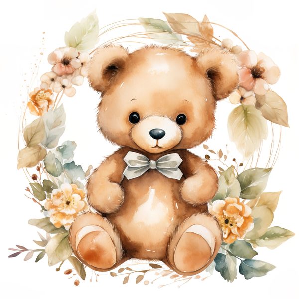 Teddy Bear Clipart: Floral Wreath PNG, JPG Graphics (Commercial Use) — image 8