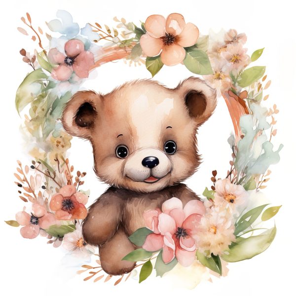 Teddy Bear Clipart: Floral Wreath PNG, JPG Graphics (Commercial Use) — image 9