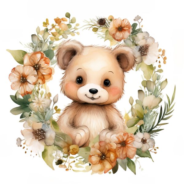 Teddy Bear Clipart: Floral Wreath PNG, JPG Graphics (Commercial Use) — image 10