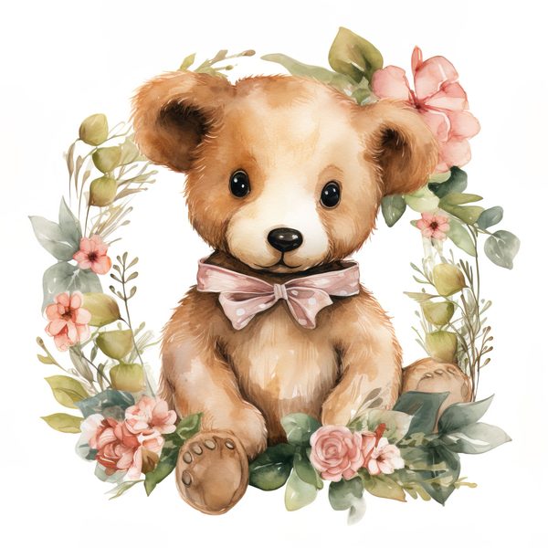 Teddy Bear Clipart: Floral Wreath PNG, JPG Graphics (Commercial Use) — image 11