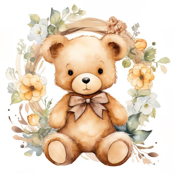 Teddy Bear Clipart: Floral Wreath PNG, JPG Graphics (Commercial Use) — image 12