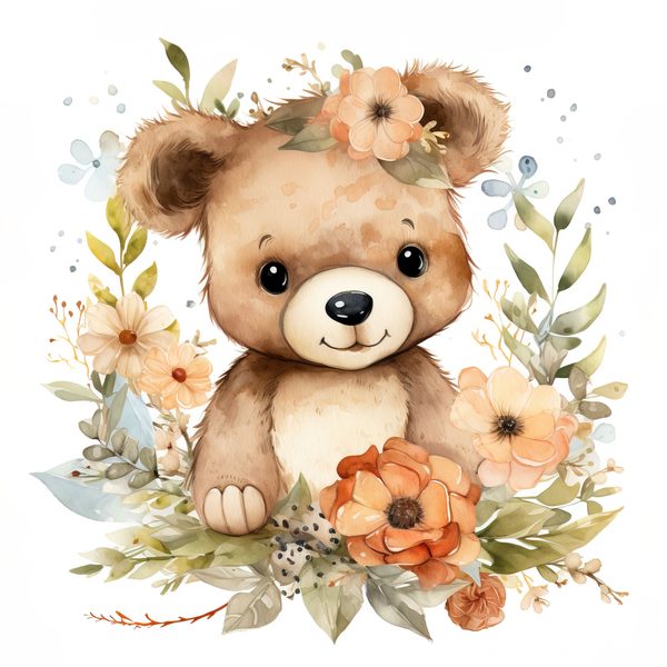 Teddy Bear Clipart: Floral Wreath PNG, JPG Graphics (Commercial Use) — image 13