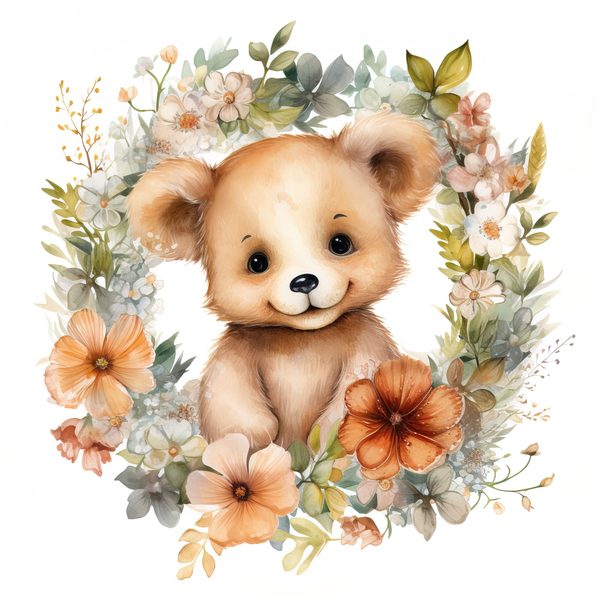 Teddy Bear Clipart: Floral Wreath PNG, JPG Graphics (Commercial Use) — image 14