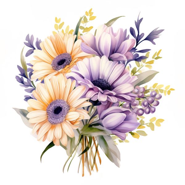 Watercolor Purple Gerbera Daisy Clipart: Floral Art Printable (JPG, PNG) — image 1
