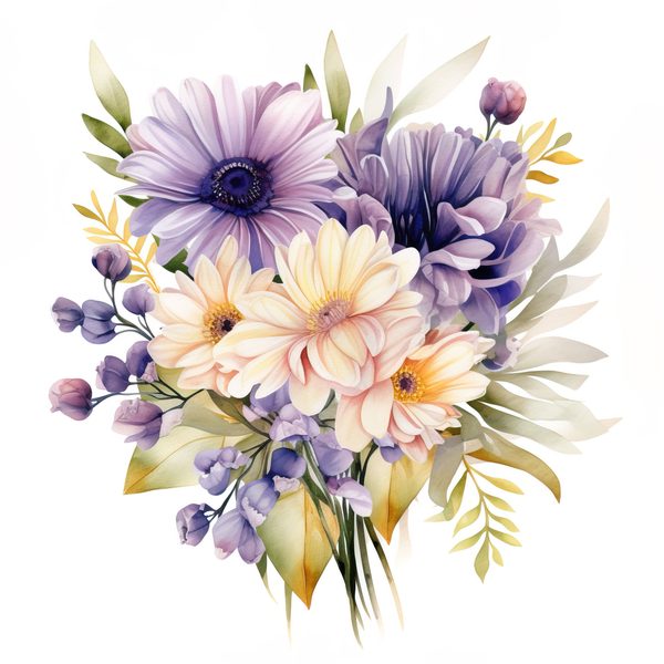 Watercolor Purple Gerbera Daisy Clipart: Floral Art Printable (JPG, PNG) — image 2
