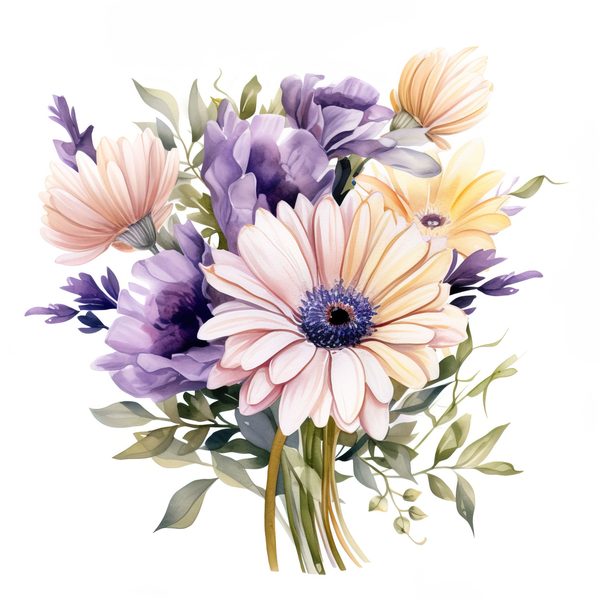 Watercolor Purple Gerbera Daisy Clipart: Floral Art Printable (JPG, PNG) — image 3