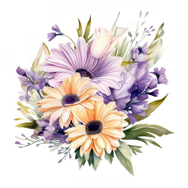 Watercolor Purple Gerbera Daisy Clipart: Floral Art Printable (JPG, PNG) — image 6