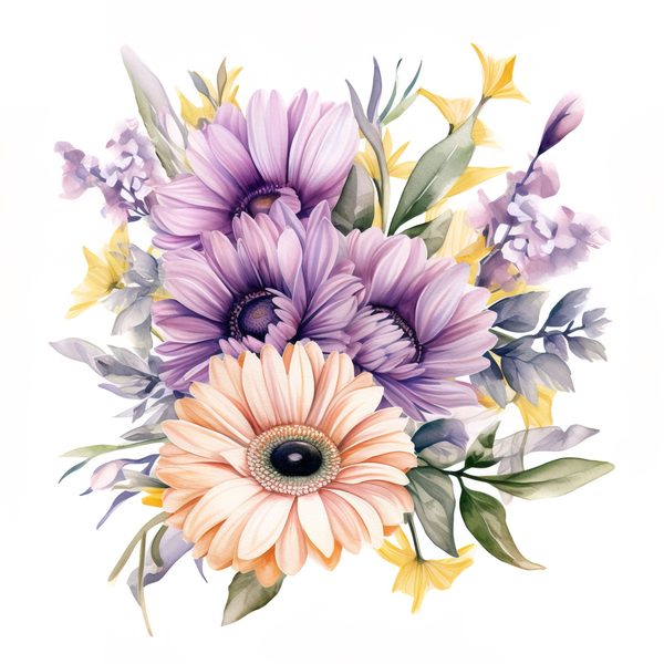 Watercolor Purple Gerbera Daisy Clipart: Floral Art Printable (JPG, PNG) — image 9