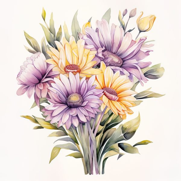 Watercolor Purple Gerbera Daisy Clipart: Floral Art Printable (JPG, PNG) — image 10