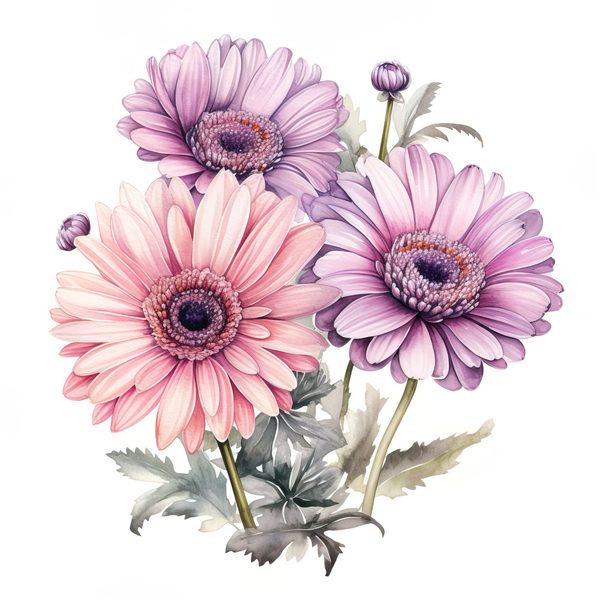 Watercolor Purple Gerbera Daisy Clipart: Floral Art Printable (JPG, PNG) — image 11