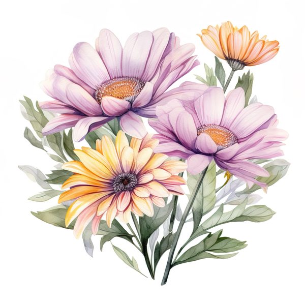 Watercolor Purple Gerbera Daisy Clipart: Floral Art Printable (JPG, PNG) — image 12