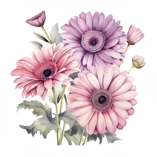 Watercolor Purple Gerbera Daisy Clipart: Floral Art Printable (JPG, PNG) — image 13