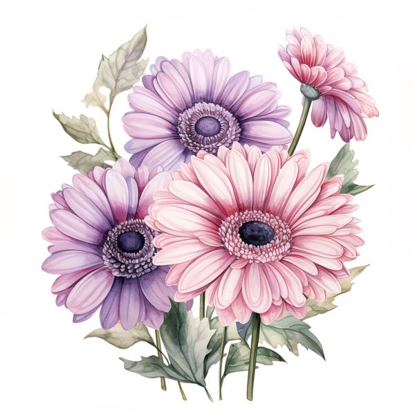 Watercolor Purple Gerbera Daisy Clipart: Floral Art Printable (JPG, PNG) — image 14
