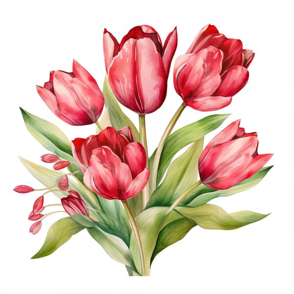 Watercolor Red Tulip Clipart Set: Spring Floral PNG Graphics (Commercial Use, Digital Download) — image 2