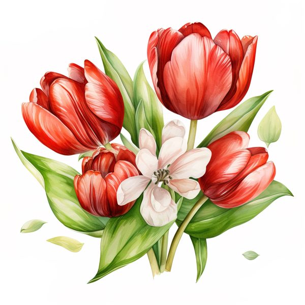 Watercolor Red Tulip Clipart Set: Spring Floral PNG Graphics (Commercial Use, Digital Download) — image 7