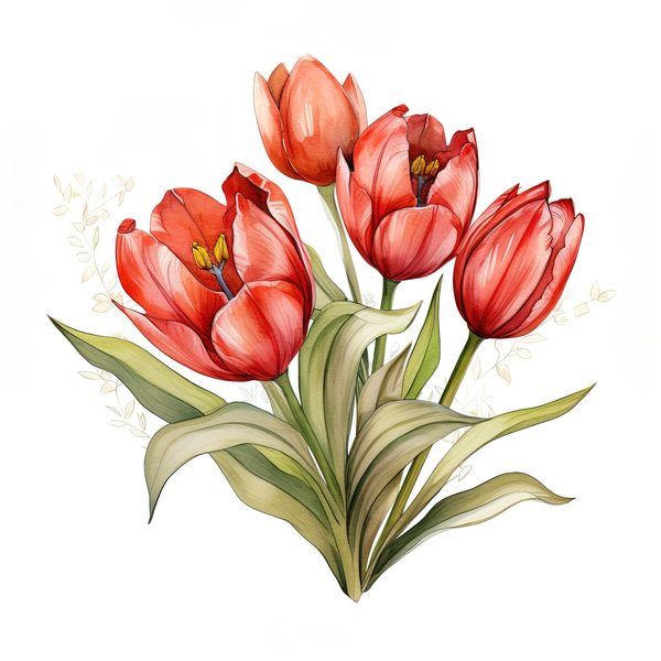 Watercolor Red Tulip Clipart Set: Spring Floral PNG Graphics (Commercial Use, Digital Download) — image 9
