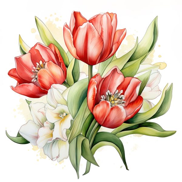 Watercolor Red Tulip Clipart Set: Spring Floral PNG Graphics (Commercial Use, Digital Download) — image 14