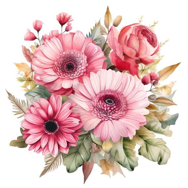 Pink Gerbera Daisy Bouquet Clipart: Watercolor Floral PNG JPG (Commercial Use) — image 6