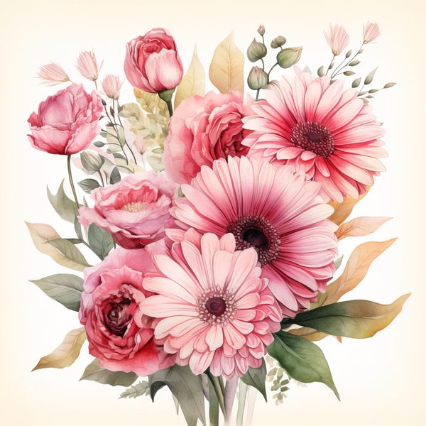 Pink Gerbera Daisy Bouquet Clipart: Watercolor Floral PNG JPG (Commercial Use) — image 10