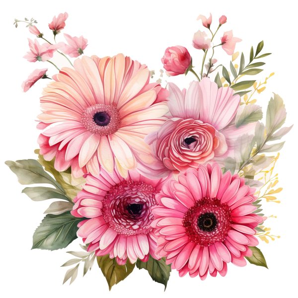 Pink Gerbera Daisy Bouquet Clipart: Watercolor Floral PNG JPG (Commercial Use) — image 11