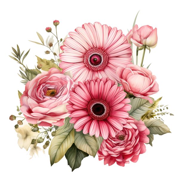 Pink Gerbera Daisy Bouquet Clipart: Watercolor Floral PNG JPG (Commercial Use) — image 12