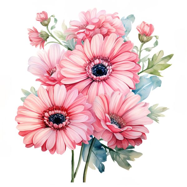 Pink Gerbera Daisy Watercolor Clipart: Floral Digital Art (PNG & JPG) — image 1