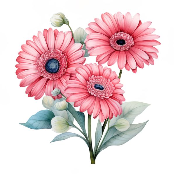 Pink Gerbera Daisy Watercolor Clipart: Floral Digital Art (PNG & JPG) — image 2