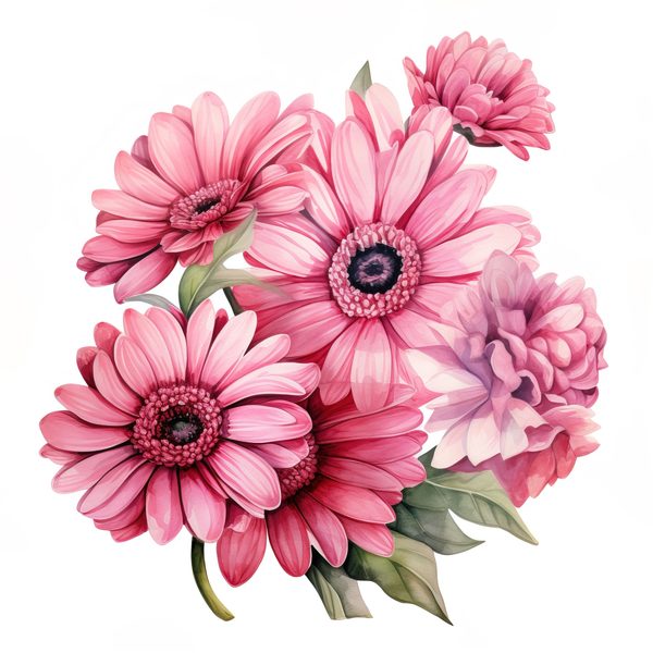 Pink Gerbera Daisy Watercolor Clipart: Floral Digital Art (PNG & JPG) — image 4