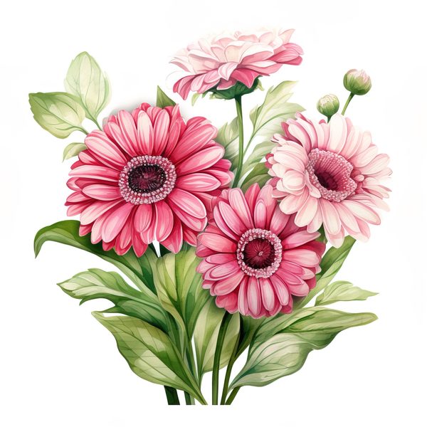 Pink Gerbera Daisy Watercolor Clipart: Floral Digital Art (PNG & JPG) — image 6
