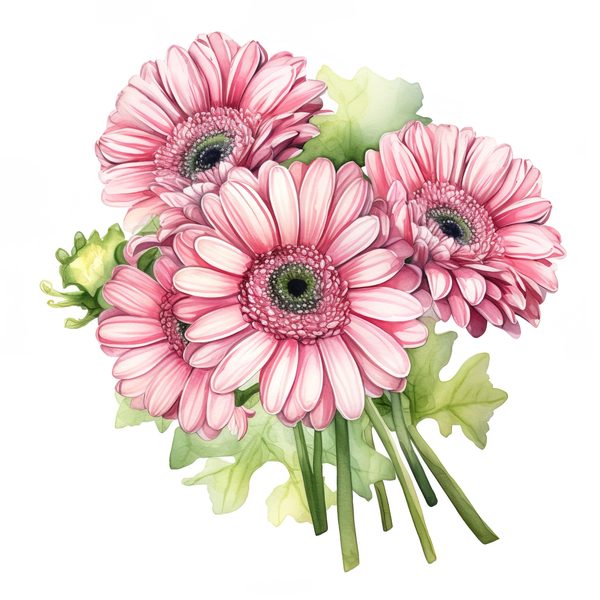 Pink Gerbera Daisy Watercolor Clipart: Floral Digital Art (PNG & JPG) — image 7