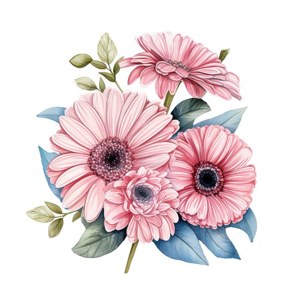 Pink Gerbera Daisy Watercolor Clipart: Floral Digital Art (PNG & JPG) — image 9