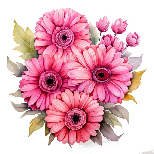 Pink Gerbera Daisy Watercolor Clipart: Floral Digital Art (PNG & JPG) — image 11