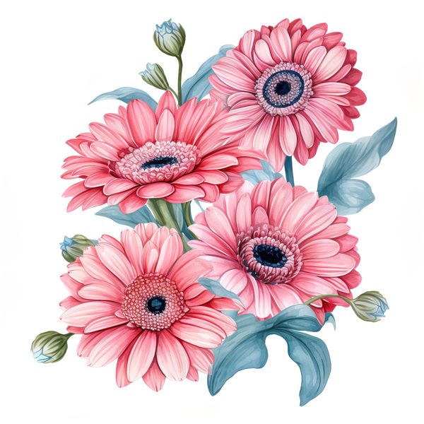 Pink Gerbera Daisy Watercolor Clipart: Floral Digital Art (PNG & JPG) — image 12