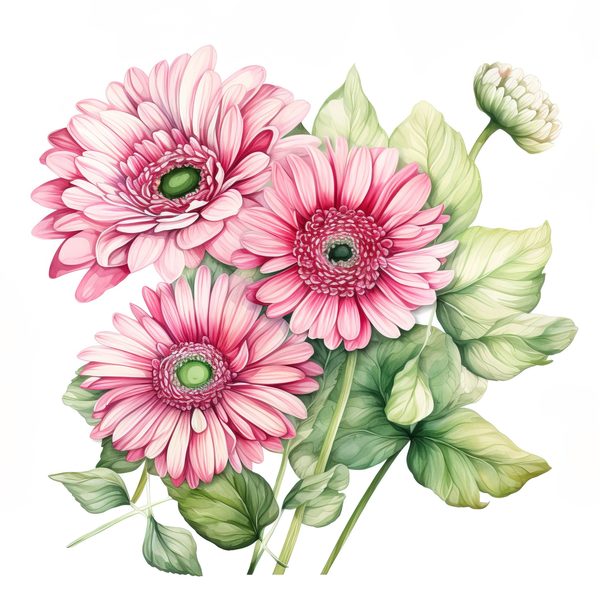 Pink Gerbera Daisy Watercolor Clipart: Floral Digital Art (PNG & JPG) — image 13