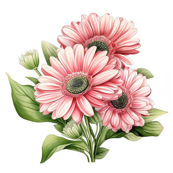 Pink Gerbera Daisy Watercolor Clipart: Floral Digital Art (PNG & JPG) — image 14