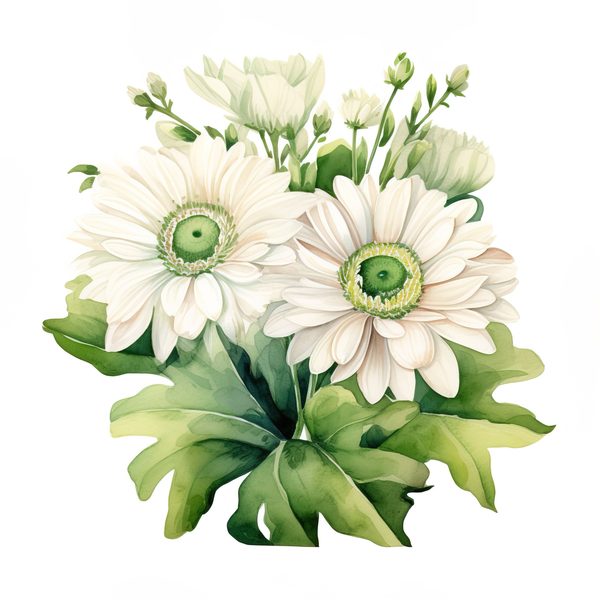 Watercolor Gerbera Daisy Clipart: Floral Bouquet PNG, Art Printable (Digital Download) — image 1